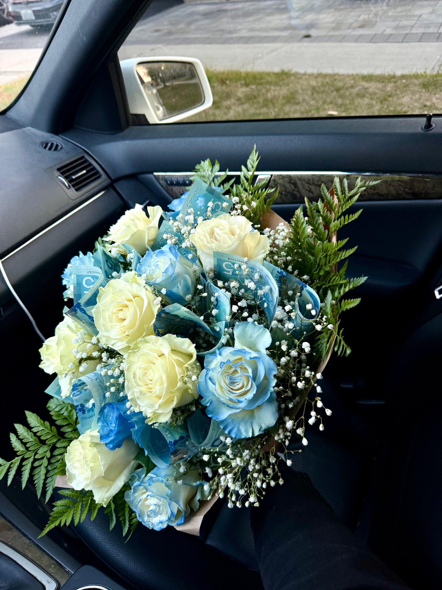 Dozen Rose Bouquet - White & Tinted Blue