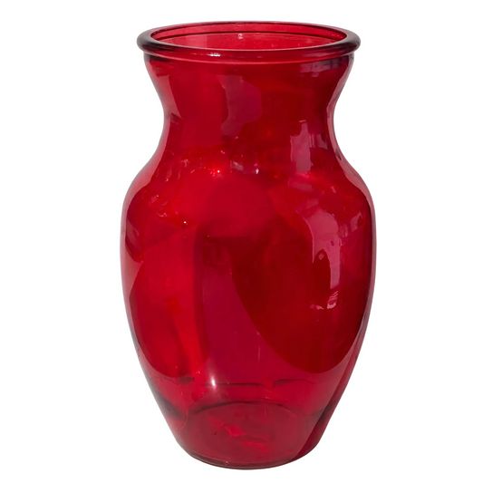 Red glass vase on a white background